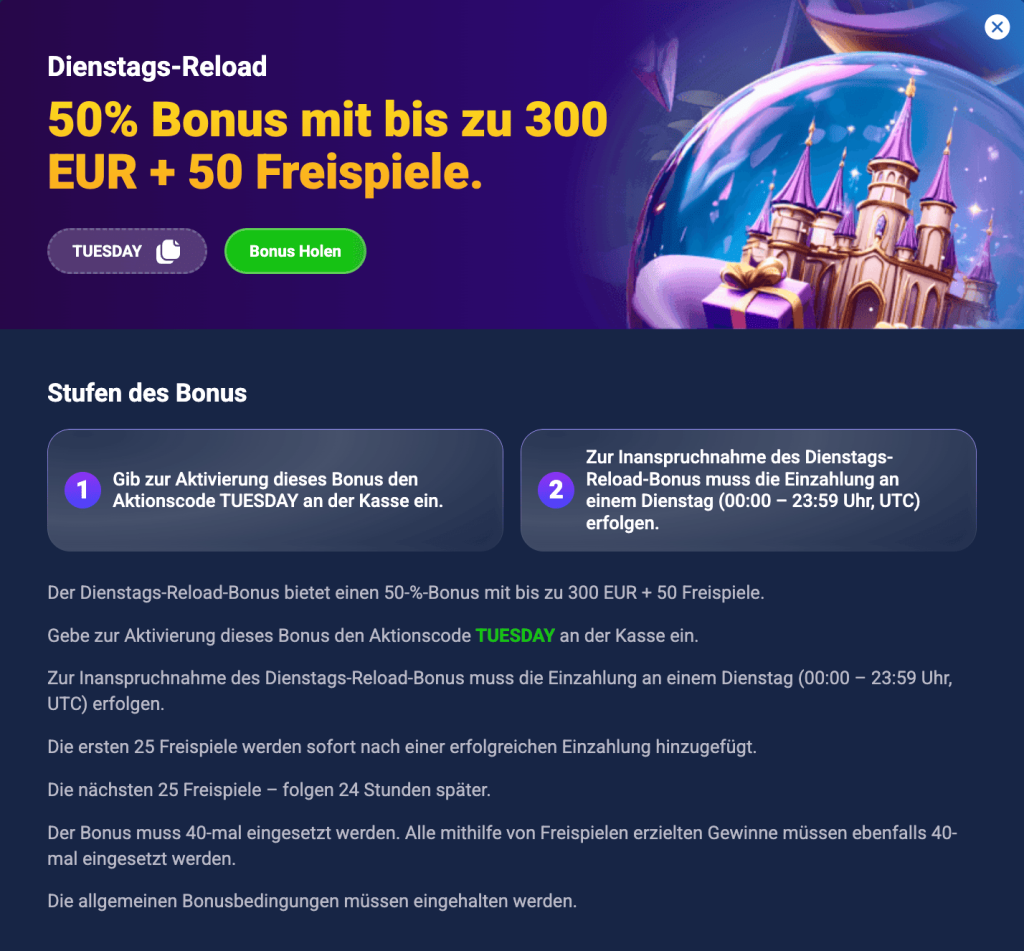 Betrolla VIP Vorteile Reload Stufen